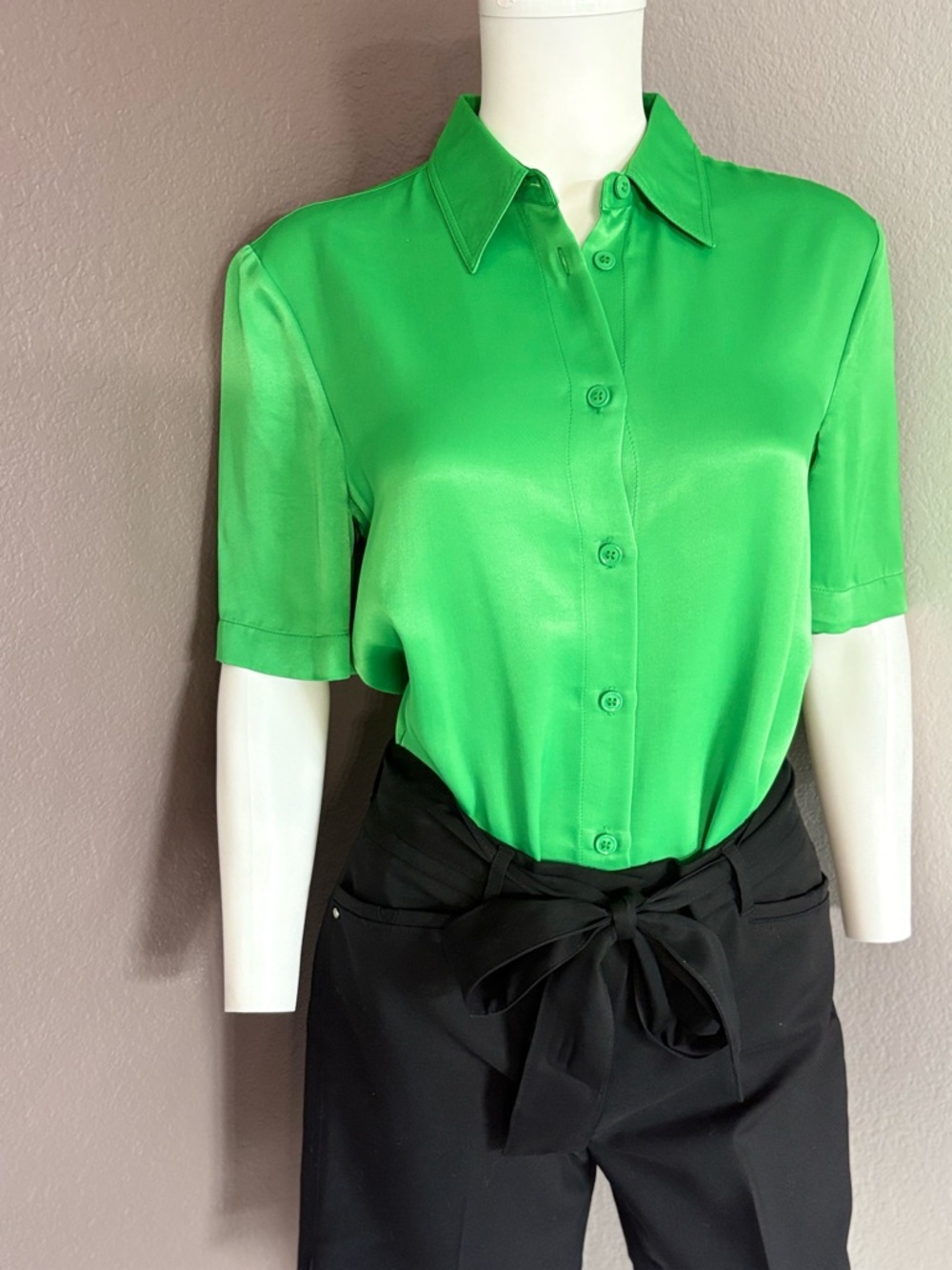 Zara Vivid Green Short-Sleeve Button-Down Shirt